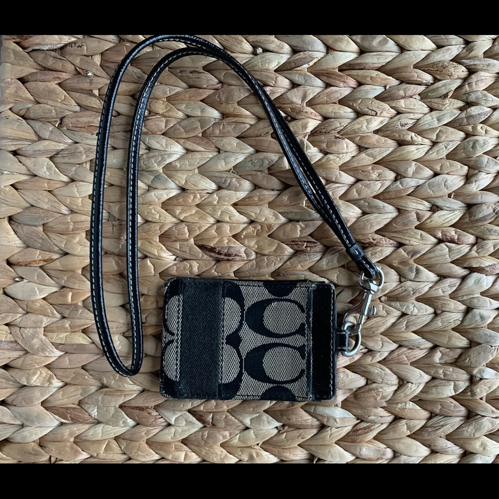 COACH Black Signature ID Card Holder/Lanyard